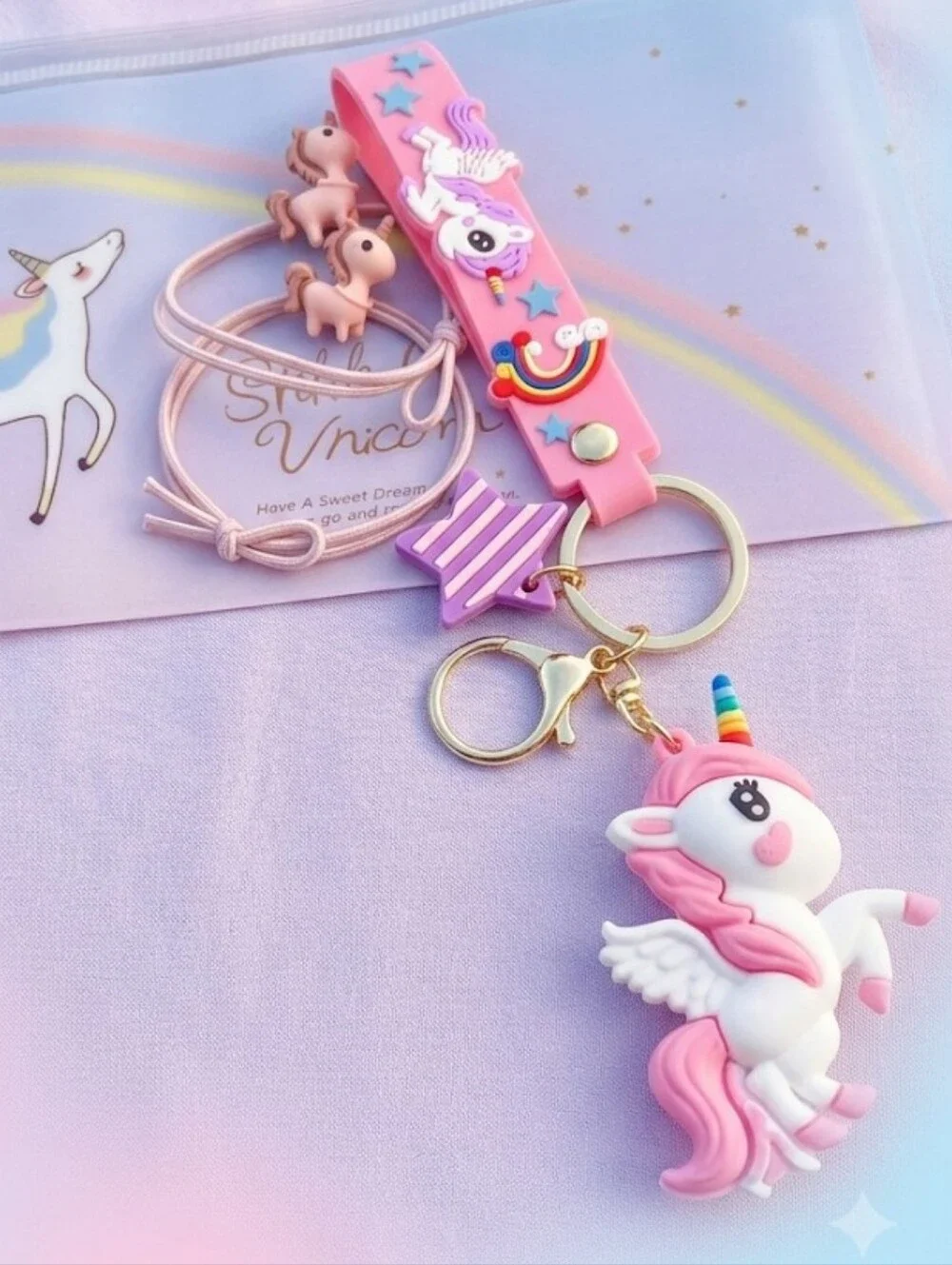 Cute Unicorn Keychain Set - Pink & Purple Kids Accessories